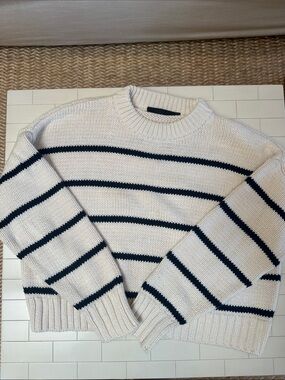 JENNI KAYNE Cotton Navy Stripe Fisherman Sweater (XS)